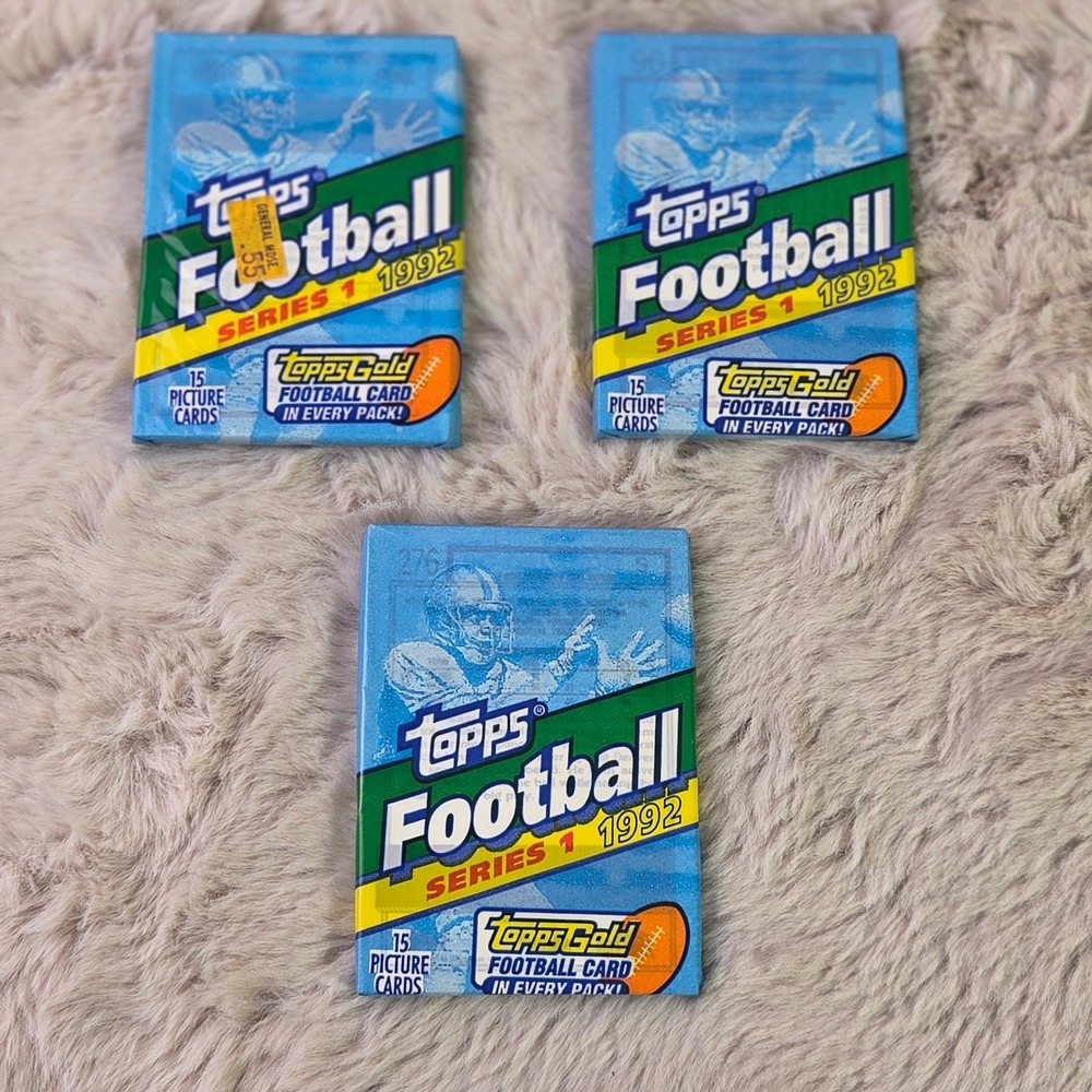 Lot of 3 1992 Topps Football Series 1 Wax Packs Sealed Topps Gold Card Inside